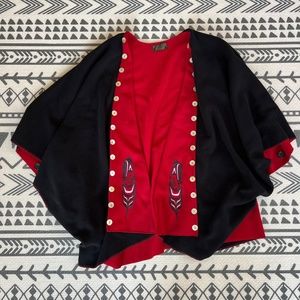 Fleece Shawl with Embroidered Feather Design (by First Nations Artist, Canada)